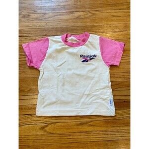 VTG 80s 90s Reebok Kids Toddler Tee Shirt White Pink Cotton Baby Logo Embroider